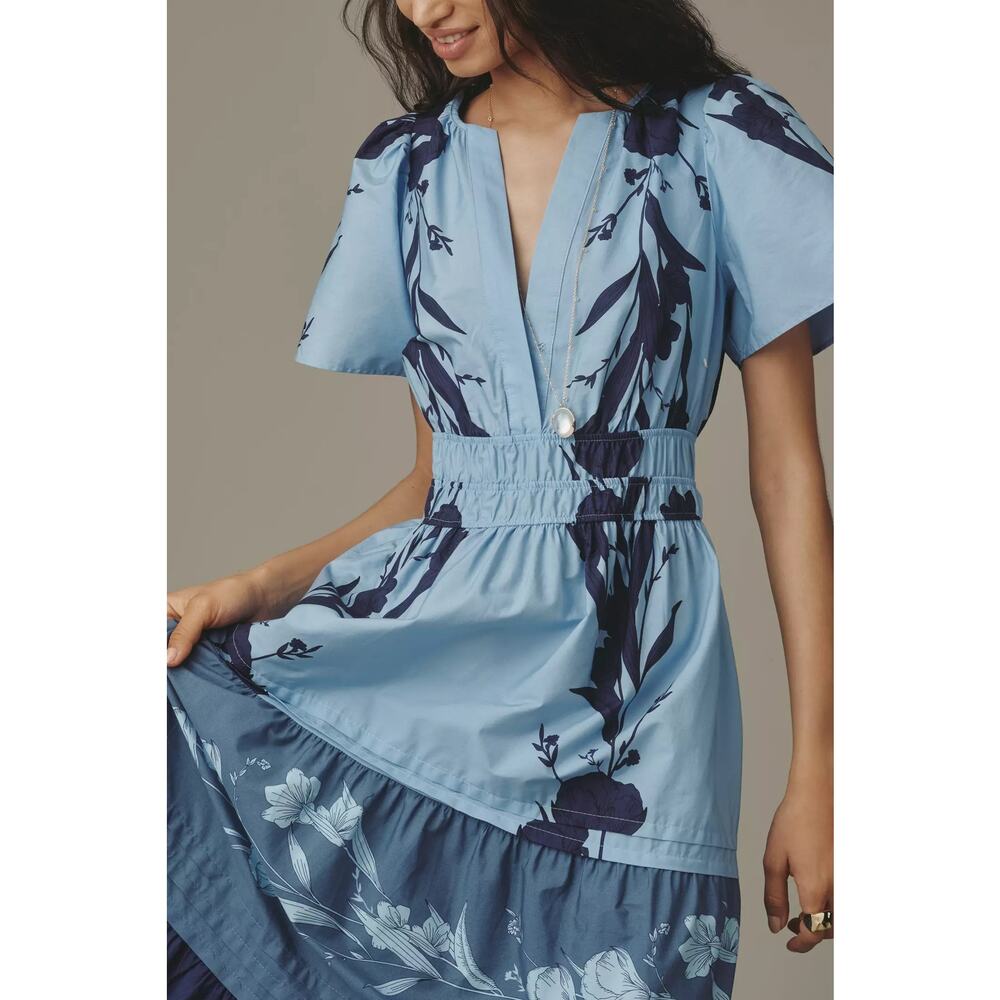 nwt by ANTHRPOLOGIE sz S Somerset Maxi Dress Soft Blue Motif - Picture 3 of 5
